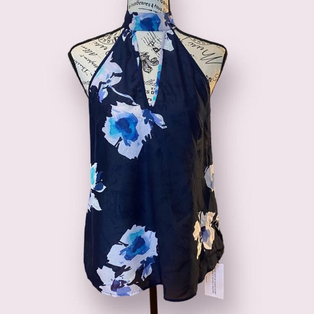 Yumi Kim Hollywood Key Hole Halter Sleeveless Blue Floral XXS NWT